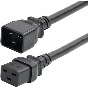 StarTech.com 2ft (60cm) Heavy Duty Extension Cord, IEC 60320 C19 to C20 Black Extension Cord, 20A 250V, 12AWG, UL Listed