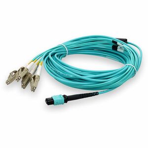 AddOn 20m MPO/UPC to 4xLC/UPC Duplex Aqua OM4 OFNP (Plenum-Rated) 8-Strand Fiber Fanout Cable