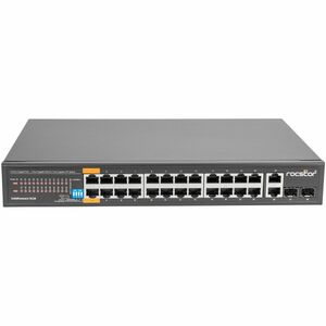Rocstor SolidConnect SC28 28 Port Switch, 24-Port PoE+ Gigabit Unmanaged Ethernet Port, 2x Gigabit RJ45 & 2× SFP uplink - 802.3af/at