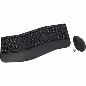 V7 Bluetooth Split Ergonomic Keyboard and Mouse Combo - Business - US Layout - English (US) - QWERTY - Black - Wireless Connectivity - Bluetooth - RF - 2.4GHz - Full Size - Padded Palm Rest - USB Interface - Windows - MacOS - ChromeOS - Ergo - Dual Mode Connection - Multimedia keys - Lasered keycaps -Battery included