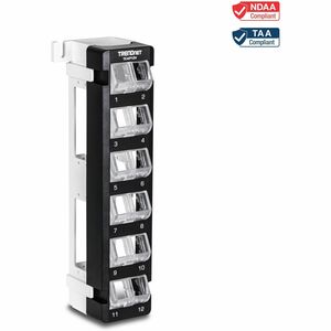 TRENDnet 12-Port Blank Angled Wall Mount Keystone Patch Panel, TC-KP12V, Use with TRENDnet Keystone Jacks (Sold Separately), Snap-in Style, Quick and Easy Access, 89D Wall Mount Bracket Included