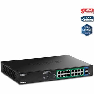 TRENDnet 18-Port Gigabit EdgeSmart PoE+ Switch, TPE TG182ES, 240W PoE Power Budget, 16 x Gigabit PoE+ Ports, 2 x Gigabit SFP Ports, Managed Network Ethernet Switch, Lifetime Protection, Black