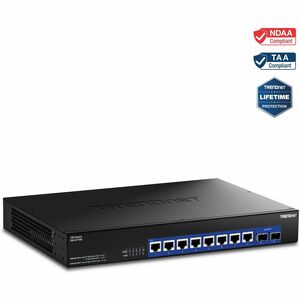 TRENDnet 10-Port 10G Unmanaged Switch, TEG-S7102, 8 x 10G  RJ-45 Ports, 2 x 10G SFP+ Ports, 200Gbps Switching Capacity,  Rackmount Design, Lifetime Protection, Black