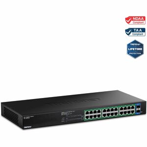 TRENDnet 26-Port Gigabit EdgeSmart PoE+ Switch, TPE TG262ES, 380W PoE Power Budget, 24 x Gigabit PoE+ Ports, 2 x Gigabit SFP Ports, Managed Network Ethernet Switch, Lifetime Protection, Black