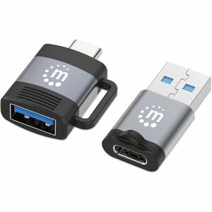 2-Piece Set: USB-C to USB-A and USB-A to USB-C Adapters, Male/Female conversions, 5 Gbps (USB 3.2 Gen1 aka USB 3.0), SuperSpeed USB, Black/Silver, Lifetime Warranty