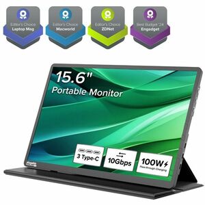 Plugable USB C Portable Monitor 15.6 Inch, 100W Pass-Through Charging for Your Laptop Smartphone Tablet