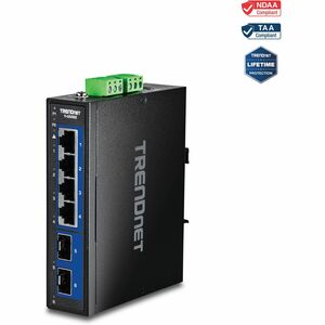 TRENDnet 6-Port Hardened Industrial Multi-Gig DIN-Rail Switch, TI-G5062, 4 x 2.5G Ports, 2 x 10G SFP Ports, 60Gbs Switching Capacity, Lifetime Protection