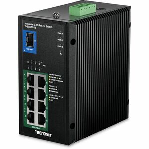 TRENDnet 9-Port Industrial 2.5G DIN-Rail PoE++ Switch with 10G SFP+ Port (24 - 57V), TI BG5091B, 8 x 2.5G PoE++ Ports, 1 x 10G SFP+ Port, 480W PoE, 60Gbps Switch Capacity, Black
