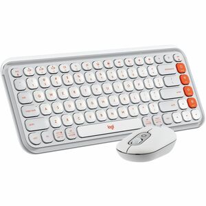 Logitech POP ICON COMBO, Bluetooth Keyboard and Mouse Combo, Comfortable Typing, Programmable Keys and Buttons, Quiet Clicks (Off-white & Orange)