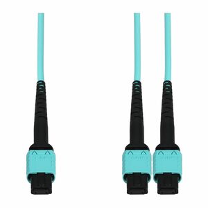 AddOn 15m MPO-12 to 2xMPO Aqua OM4 OFNR (Riser-Rated) 12-Strand MMF Fiber Fanout Cable