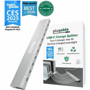 Plugable 10 Port USB C Charging Station, Up to 100W Charger for Multiple Devices with Priority Charging