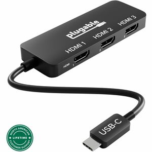 Plugable USB C to HDMI Multi Monitor Adapter - Triple 4K60 Displays - Driverless MST Hub for Windows, Chrome OS, USB-C, Thunderbolt, USB4 Laptops