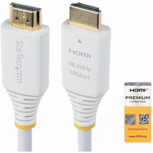 StarTech 6ft (1.8m) Premium Certified High Speed HDMI Cable, 4K 60Hz/1440p 144Hz, 18Gbps, UHD HDMI 2.0 Cord, TPE Jacket, White
