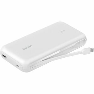 Belkin 30W 2-port Power Bank w/ Integrated USB-C Cable - 20K mAh - 1xUSB-A, 1xUSB-C - Portable Charger - White