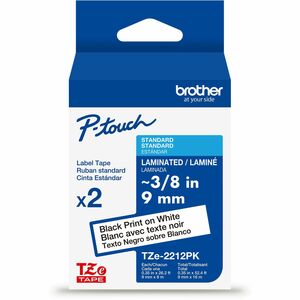 Brother Genuine P-touch TZe2212PK BK on WHT Label Tapes, Laminated, 9mmX8m each
