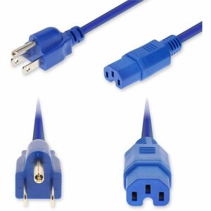 AddOn 3ft NEMA 5-15P Male to C15 Female High-Temperature 14 AWG 125V at 15A PVC SJT (Service Junior Thermoplastic) Blue Power Cable