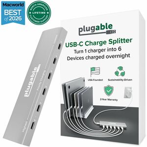Plugable 6 Port USB C Charging Station, Up to 100W Charger for Multiple Devices with Priority Charging