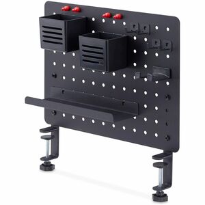 StarTech Clamp-On Pegboard with Accessories, 16.5x12.5in, Steel Peg Board, Desktop Storage Organizer, Black