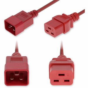 AddOn 2ft C20 Male to C19 Female Standard Commercial Temp 12 AWG 250V at 20A PVC SJT (Service Junior Thermoplastic) Red Power Cable