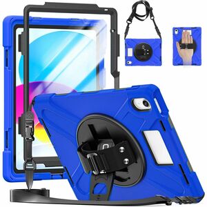 CODi Rugged Case with Integrated Screen Protector for iPad 11" (A16) & iPad 10.9" (10th Generation) - Blue, 360° Protection with Kickstand, Hand Strap & Shoulder Strap