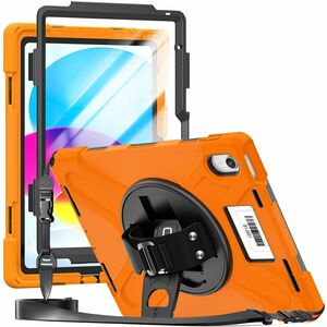 CODi Rugged Case with Integrated Screen Protector for iPad 11" (A16) & iPad 10.9" (10th Generation) - Orange, 360° Protection with Kickstand, Hand Strap & Shoulder Strap