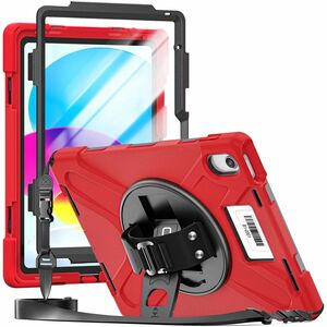 CODi Rugged Case with Integrated Screen Protector for iPad 11" (A16) & iPad 10.9" (10th Generation) - Red, 360° Protection with Kickstand, Hand Strap & Shoulder Strap