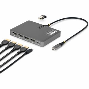 StarTech USB-C to Quad-Monitor Workstation Adapter, 4K 60Hz HDMI, 140W PD Passthrough for Laptop Charging, 1x USB 2.0 Port, TAA
