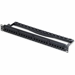 StarTech 24 Port 1U Feed Through Patch Panel with Cable Management Bar, Rackmount Cat6 Ethernet Patch Panel with RJ45 Inline Couplers