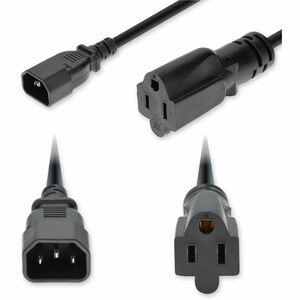 AddOn 2ft C14 Male to NEMA 5-15R Female Standard Commercial Temp 16 AWG 125V at 13A PVC SJT (Service Junior Thermoplastic) Black Power Cable