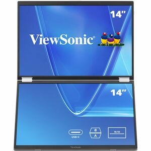 ViewSonic VG1457 Dual Screen 14 Inch 1200p Portable Monitor, Foldable IPS for Comfortable Mobile Workspaces, G-Sensor for Automatic Screen Rotation, 65W USB-C Power Delivery, and Dual USB-C Inputs