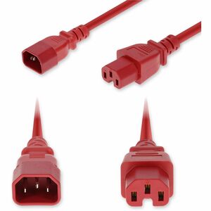 AddOn 7ft C14 Male to C15 Female Standard Commercial Temp 14 AWG 250V at 15A PVC SJT (Service Junior Thermoplastic)Red Power Cable