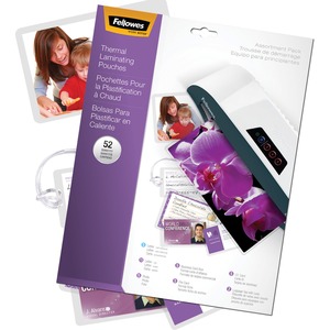 Laminator Pouches,Starter Pack,3mil,52/PK,AST Sizes,Clear