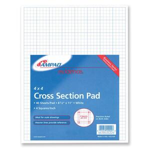 Cross-Section Pad,Ruled 4x4,20lb.,40 Sheets,8-1/2x11 ,WE