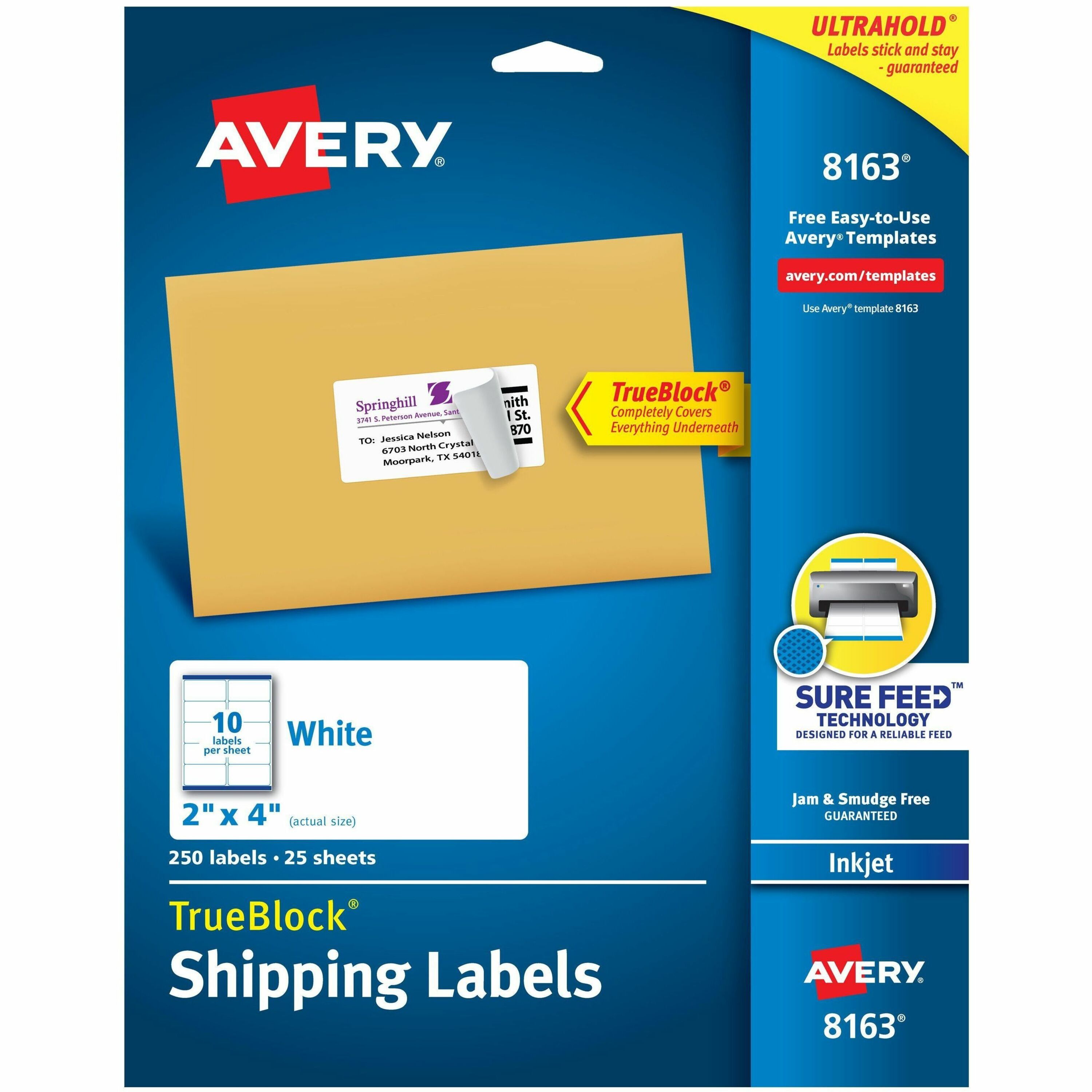 Avery® TrueBlock Shipping Labels - Permanent Adhesive - Rectangle - Inkjet  - White - Paper - 20 / Sheet - 20 Total Sheets - 200 Total Label(s) - 20 In Usps Shipping Label Template Word