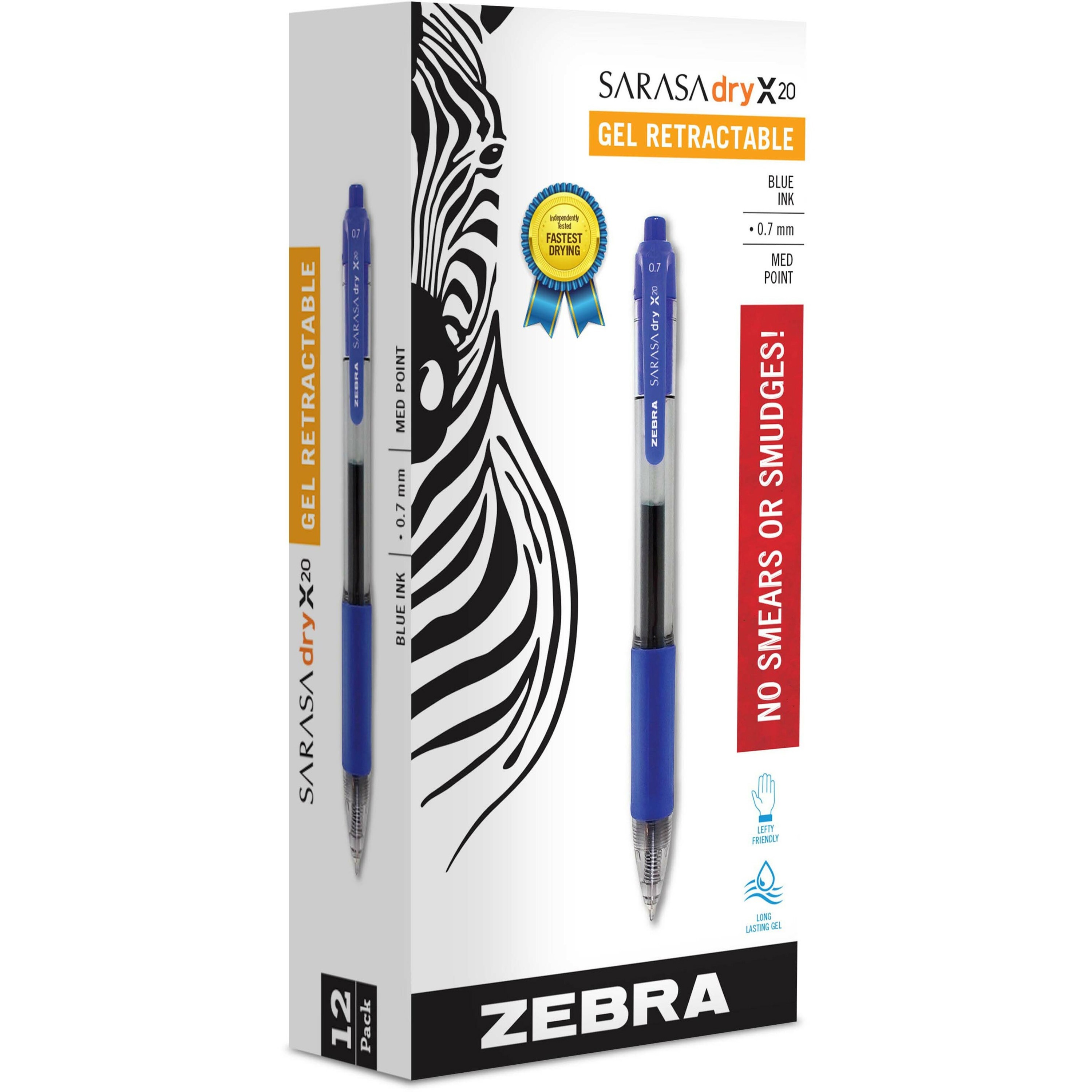Zebra SARASA dry X20 Retractable Gel Pen - Medium Pen Point - 0.7 mm Pen  Point Size - Refillable - Retractable - Blue Pigment-based Ink -  Translucent