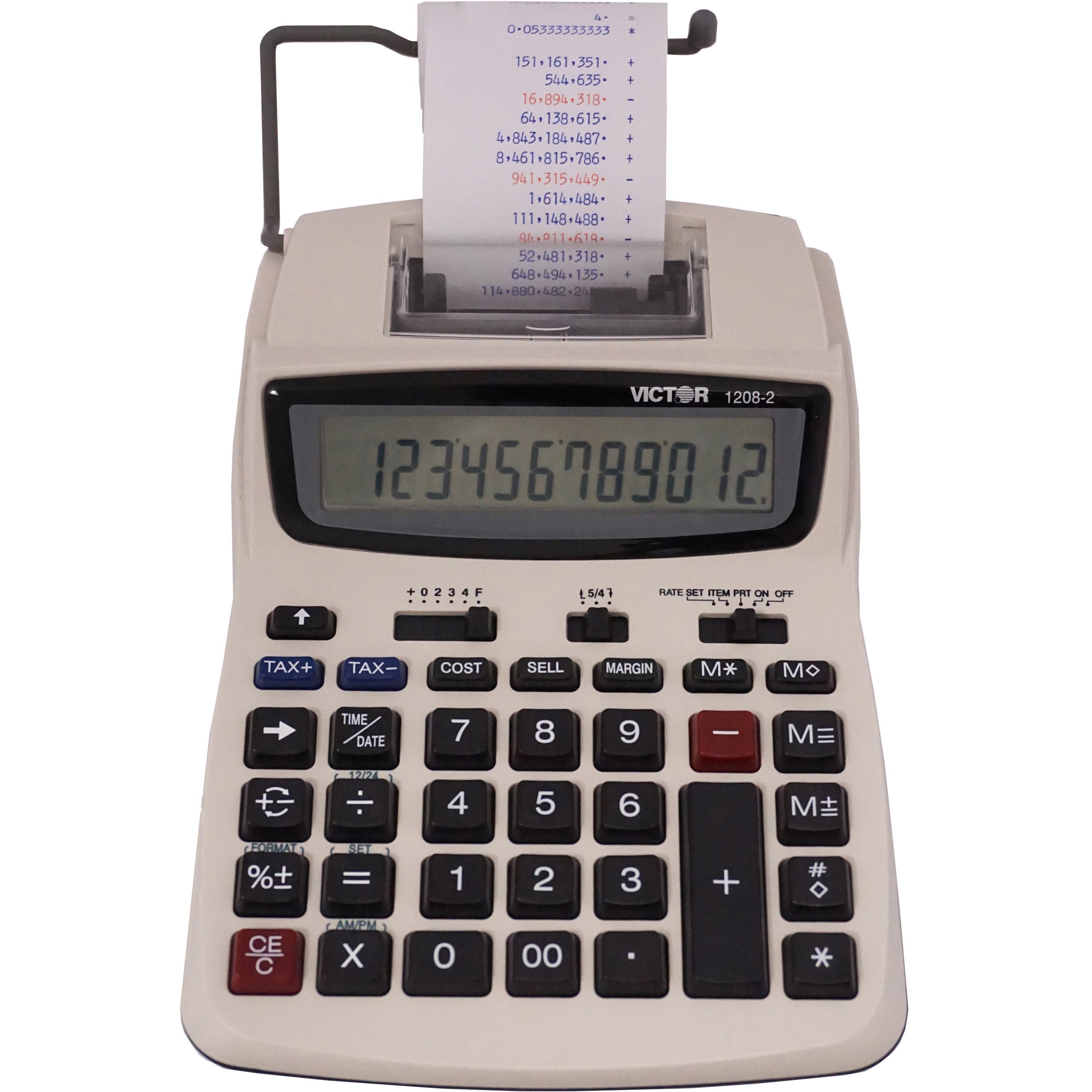 Victor 1208-2 12 Digit Compact Commercial Printing Calculator 2.3 LPS  Extra Large Display, Clock, Date, Sign Change, Environmentally Friendly,  Independent Memory, 4-Key Memory AC Supply/Power Adapter Powered 1.5