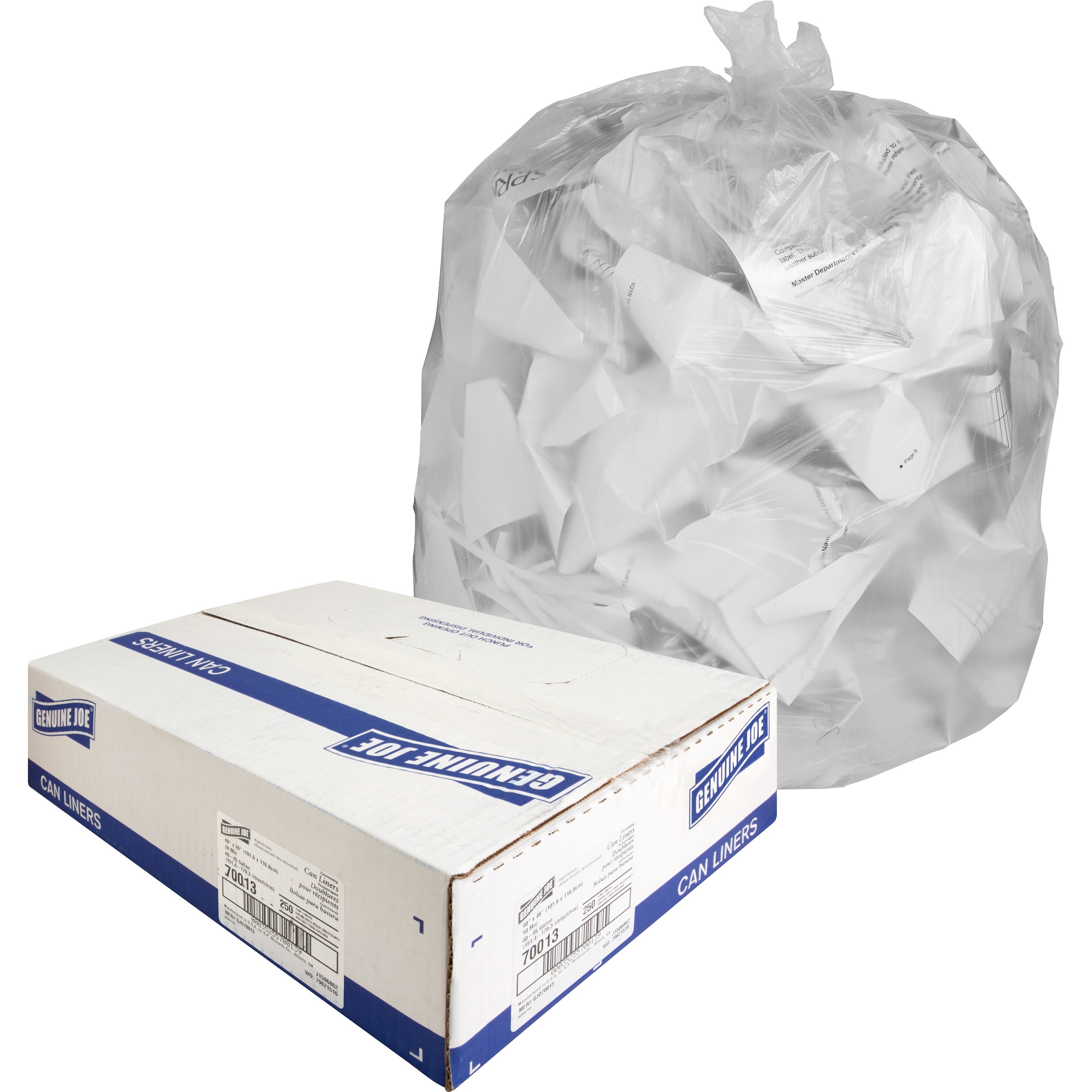 Genuine Joe High-Density Trash Bags - Medium Size - 33 Gallon - Clear -  200/Carton 