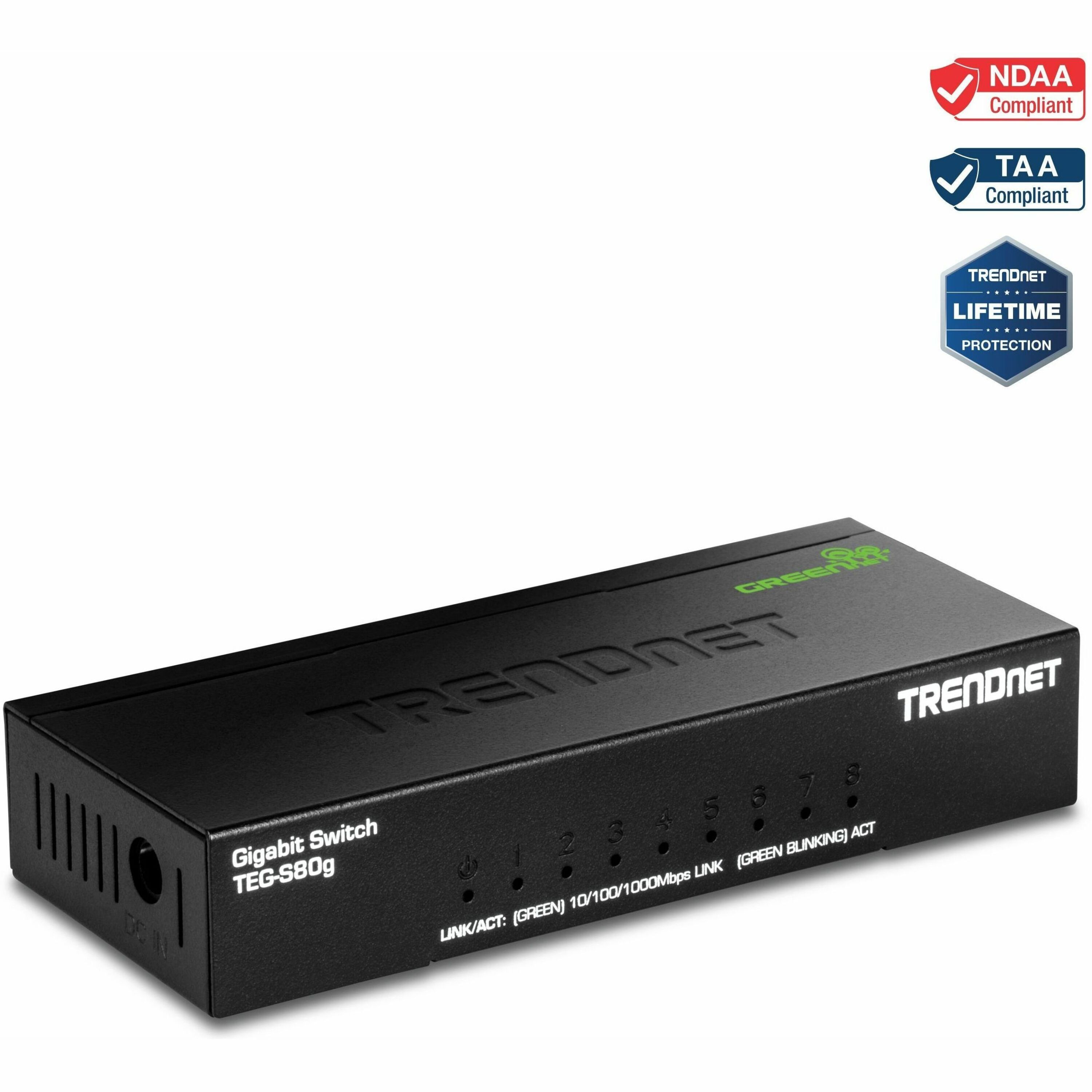 TRENDnet 8-Port Unmanaged Gigabit GREENnet Desktop Metal Switch 