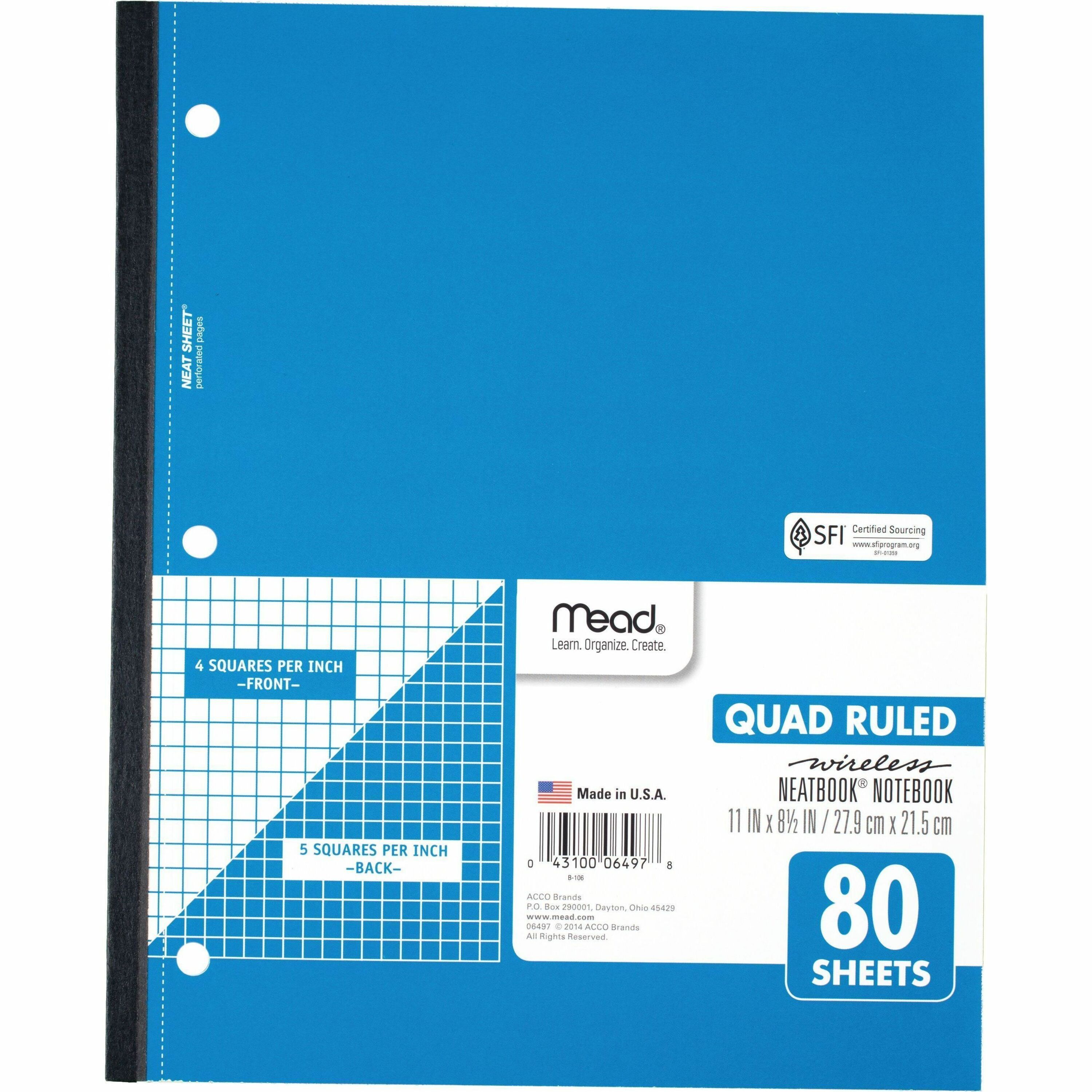 Mead Quad Wireless Neatbook Notebook - Letter