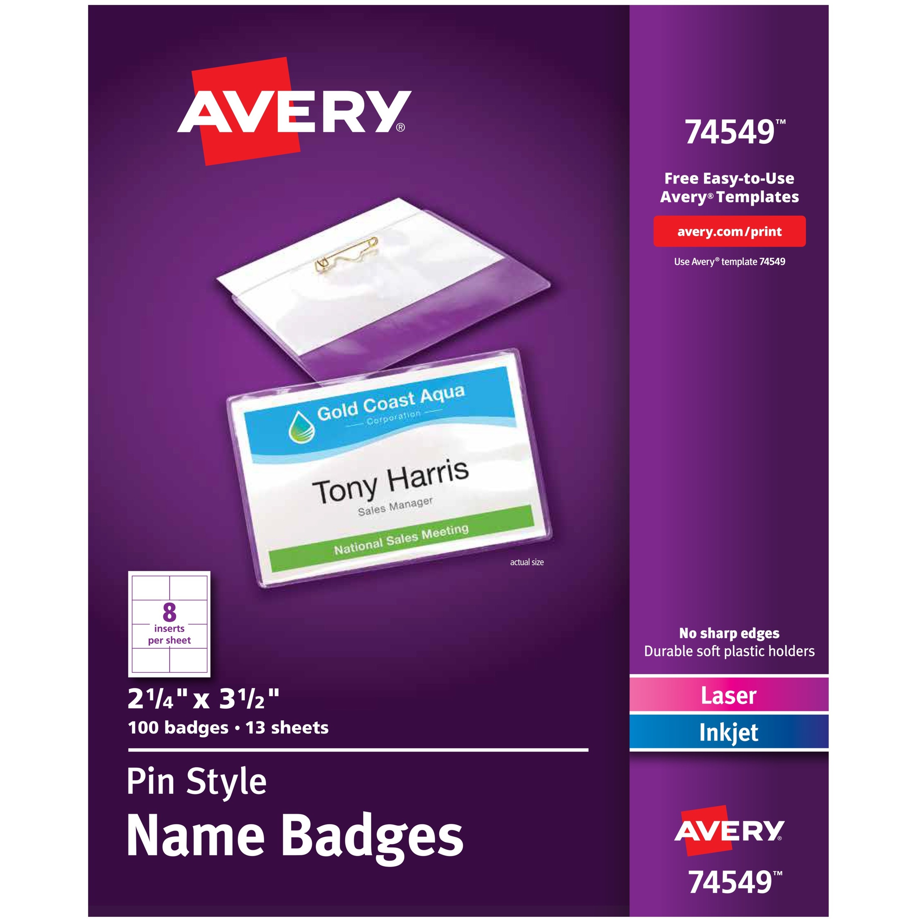 Avery Pin Style Name Badge Kits Business Card Size 2 14 X 3 12 Box Of 100 Office Depot Avery 4x3 name tag template