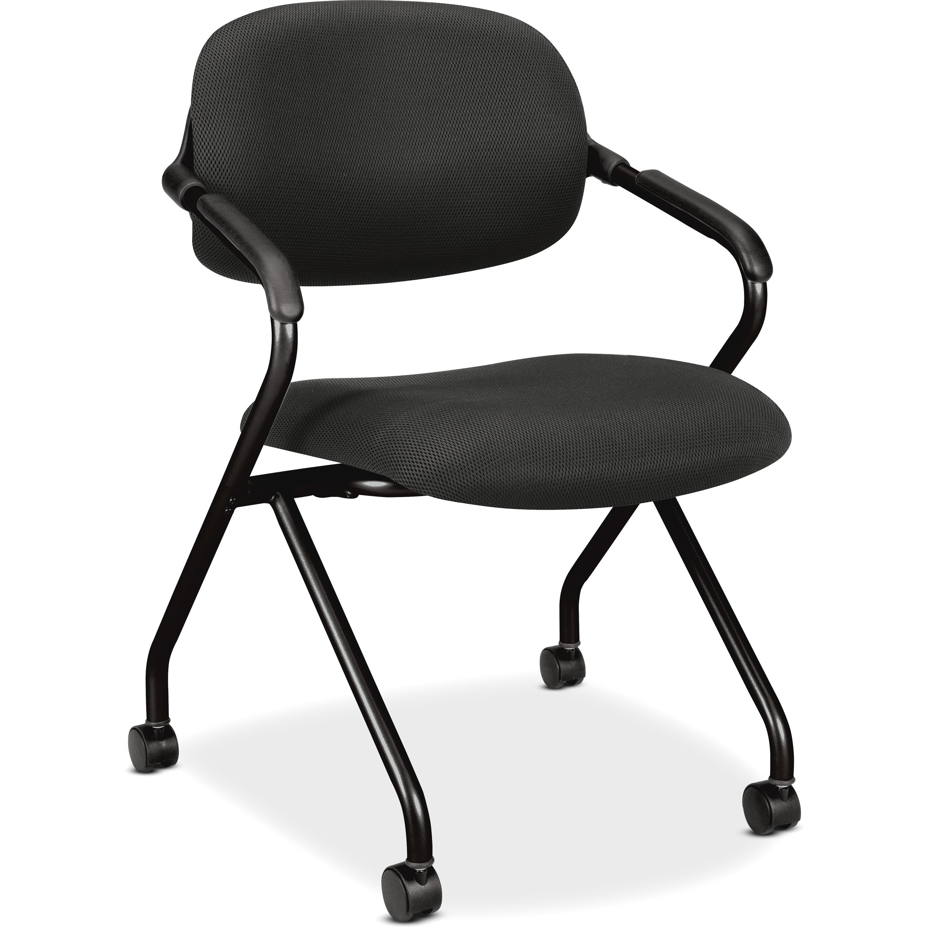 Hon Floating Back Nesting Chair Black Seat Mesh Fabric Back Black Frame Four Legged Base 23 6 Width X 23 Depth X 32 3 Height