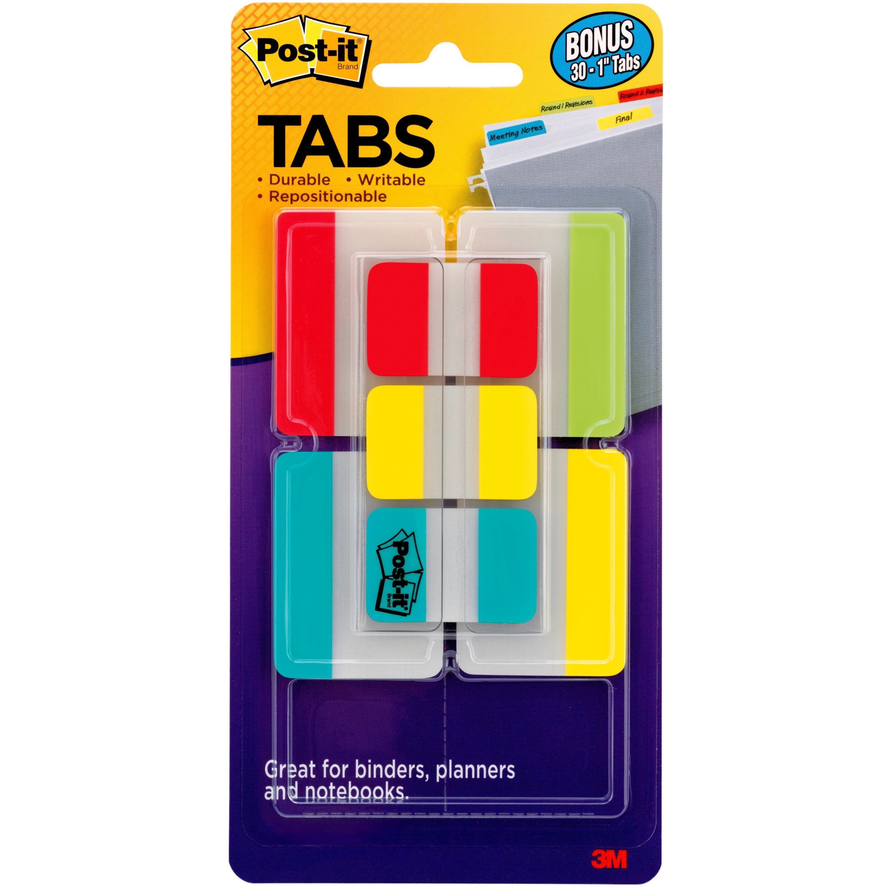 Assorted Colors 30 Tabs/Pack 6 Tabs/Color Post-it Tabs 2 in 686-ROYGB Solid 5 Colors - 1 Pack 