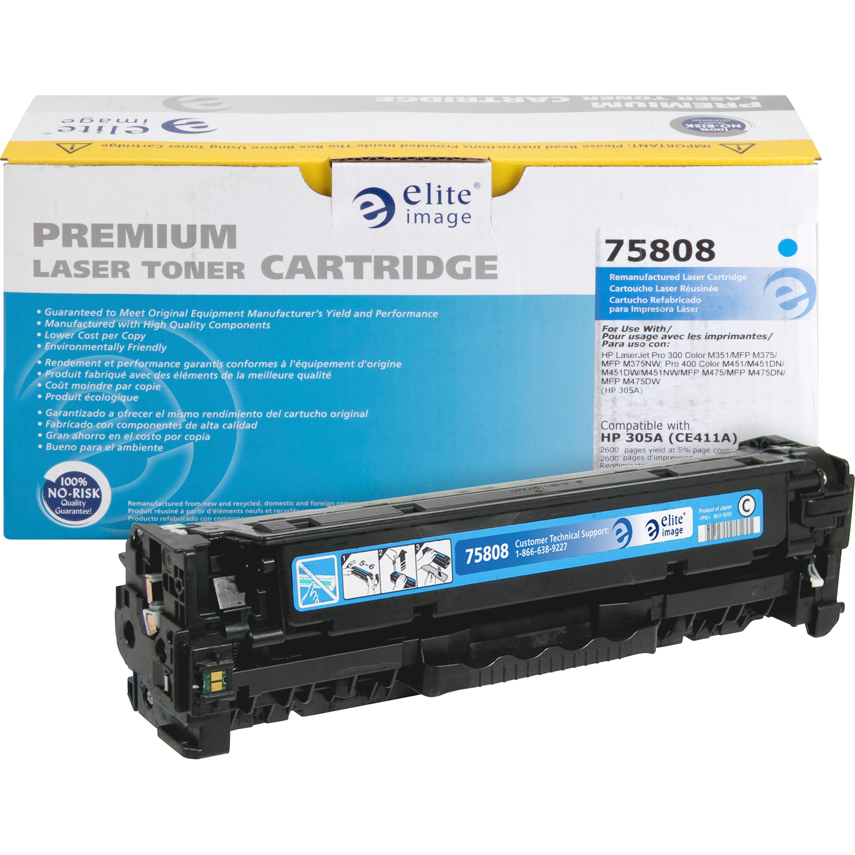 Elite Image Remanufactured Toner - Alternative for HP 305A (CE411A) Laser - 2600 Pages - Cyan - 1 Each - Office Supply Hut