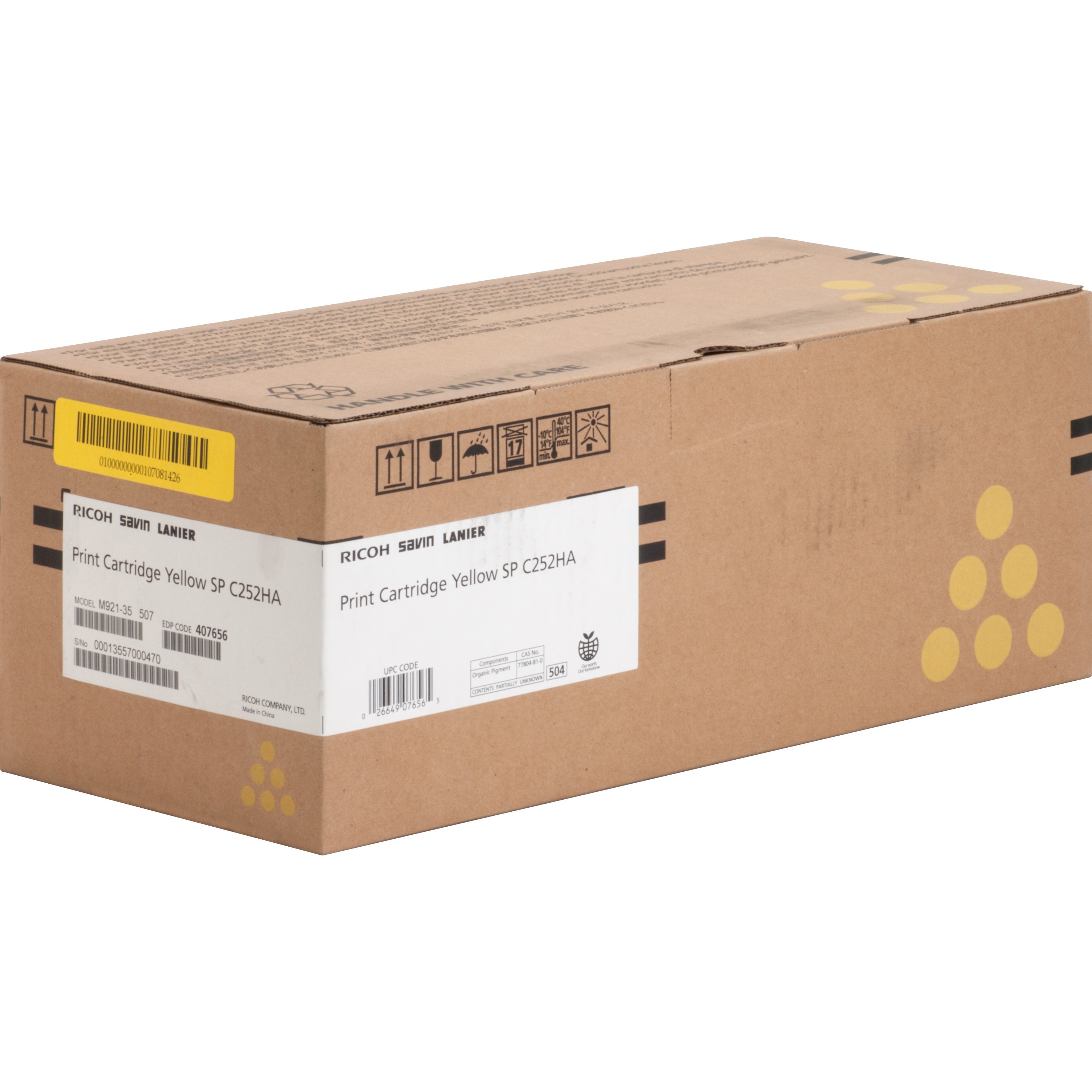 Ricoh SP C252HA Original Laser Toner Cartridge - Yellow - 1 Each