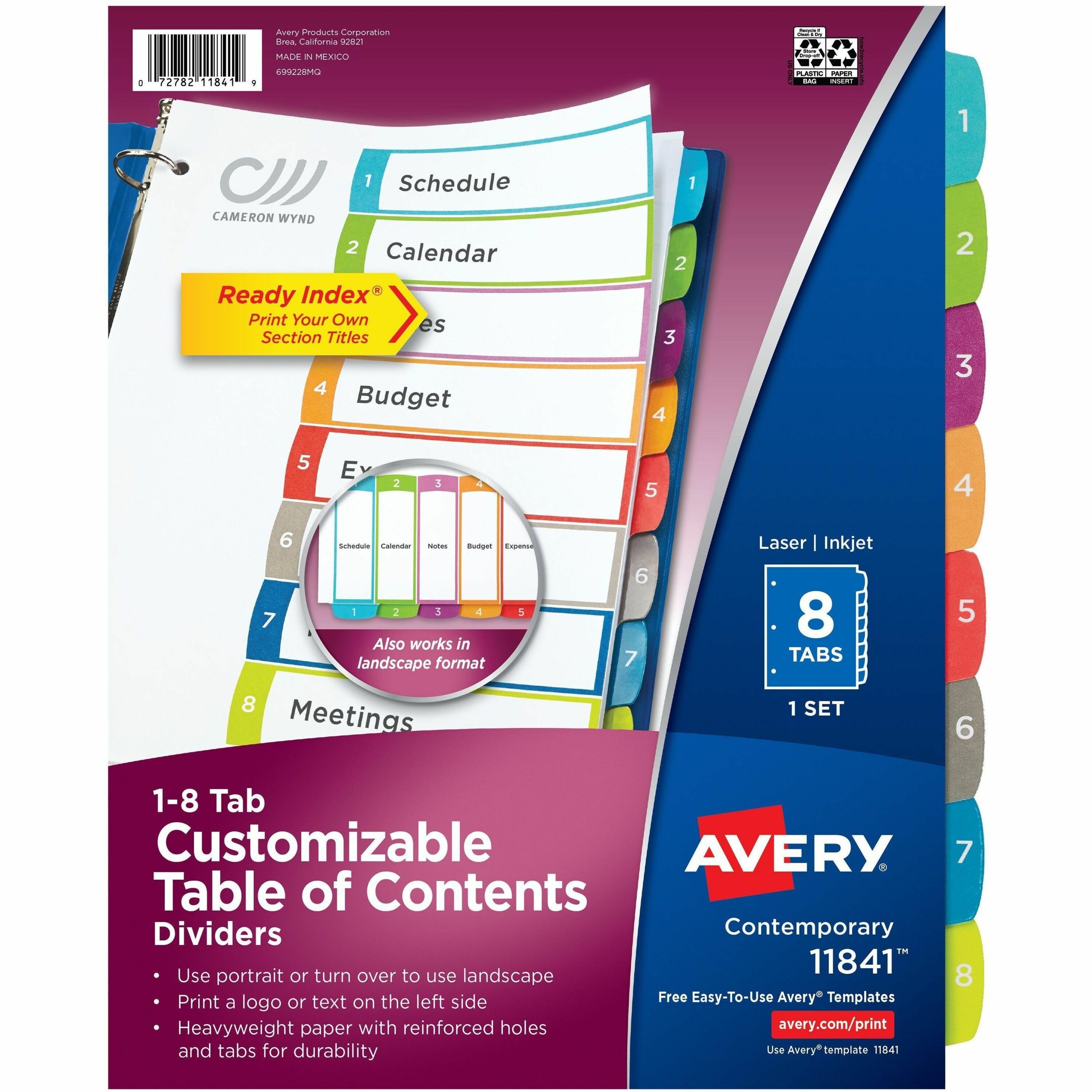 Avery Dividers, 8 Tabs, Ready Index, Multicolor Arched Tabs (11841)