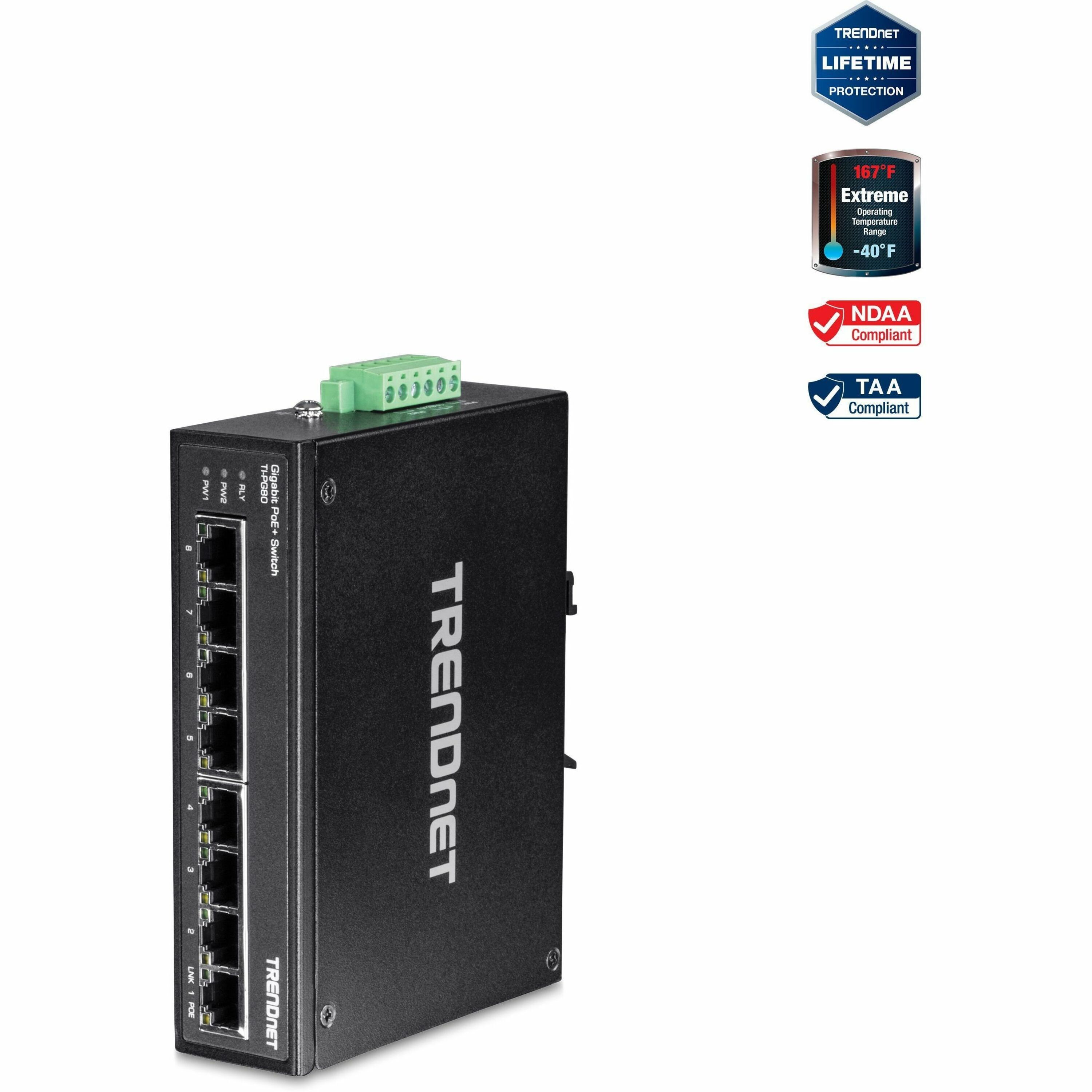 8 Port Industrial Gigabit PoE+ Switch - Ethernet Switches