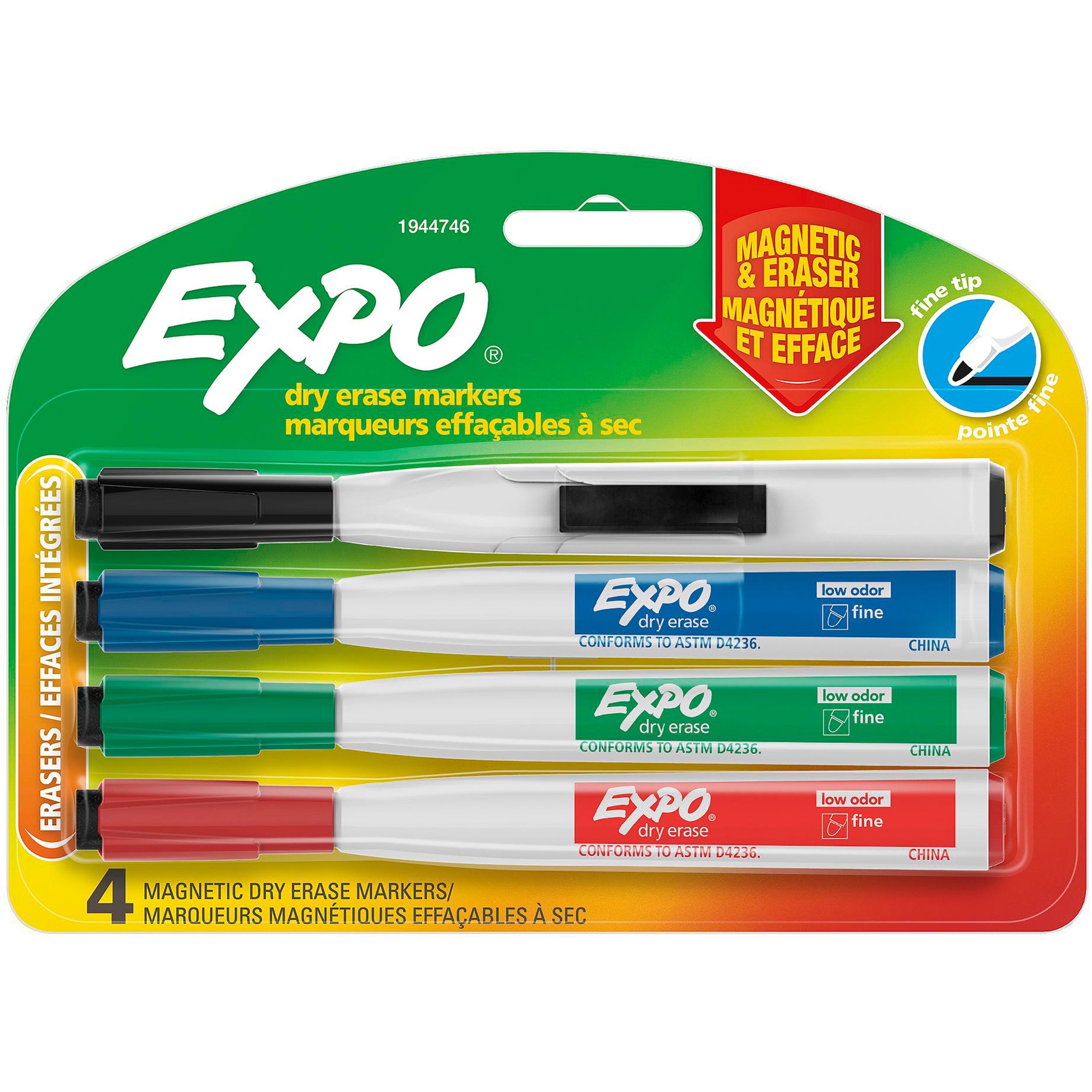 U Brands Low Odor Magnetic Dry Erase Markers with Erasers, Chisel Tip,  Assorted Colors, 4-Count