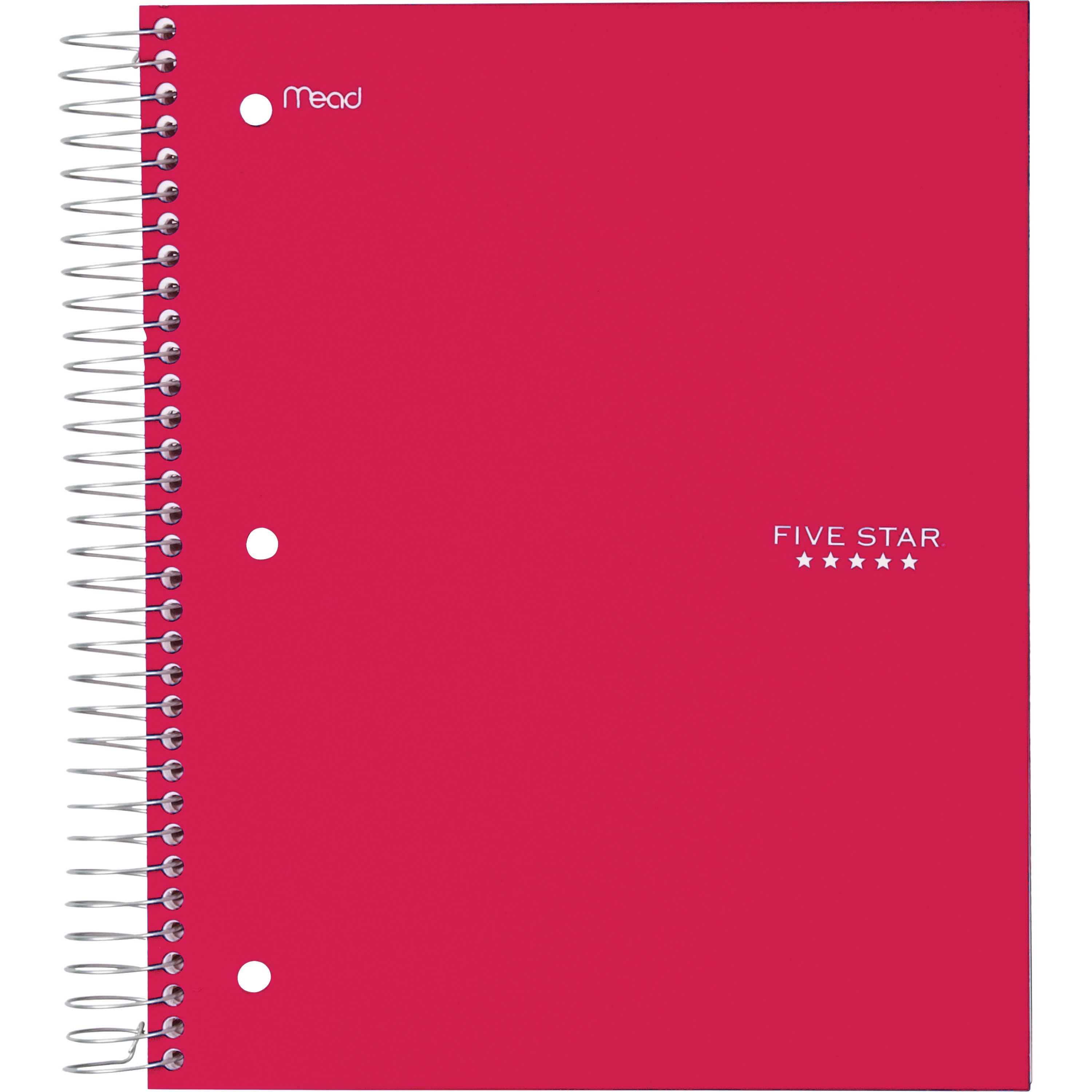 Five Star Wide Rule 5-subject Notebook - 200 Sheets - Wire Bound - Wide Ruled Front Ruling - 3 Hole(s) - 8" x 10 1/2" Sheet Size - Red Plastic Cover - Perforated, Durable Cover, Resist Bleed-through, Easy Tear, Pocket Divider, Reinforced - 1 Each
