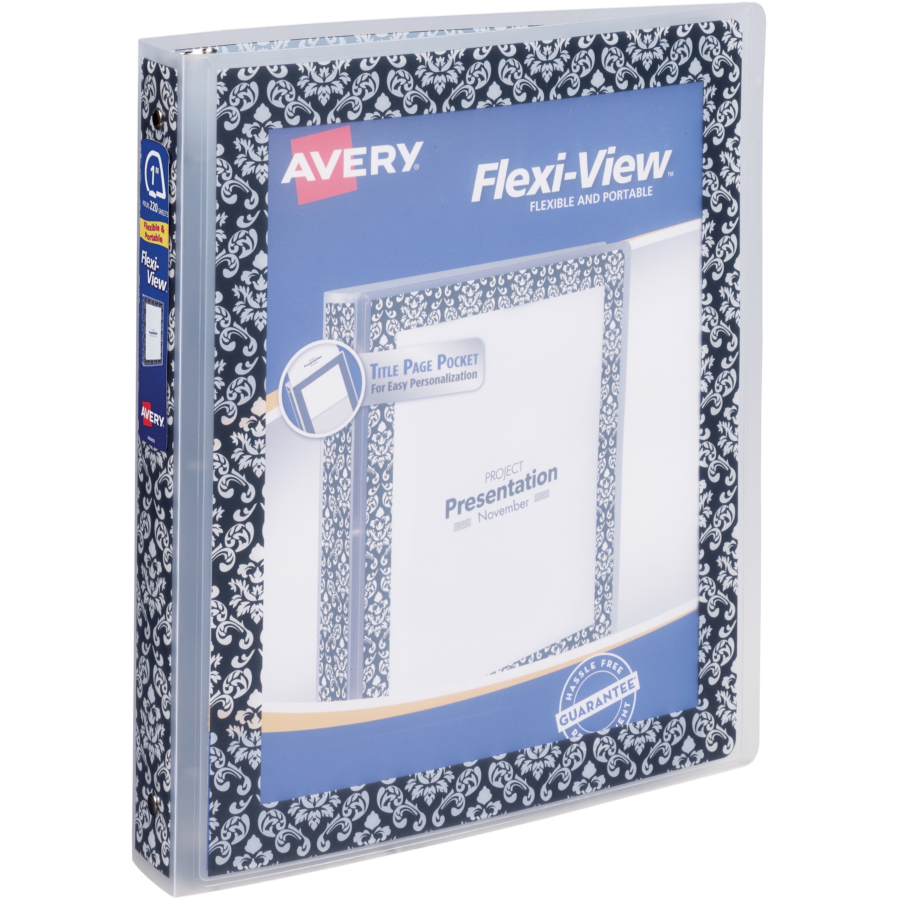 Avery® Damask Border FlexiView Round Ring Binder 1" Binder Capacity