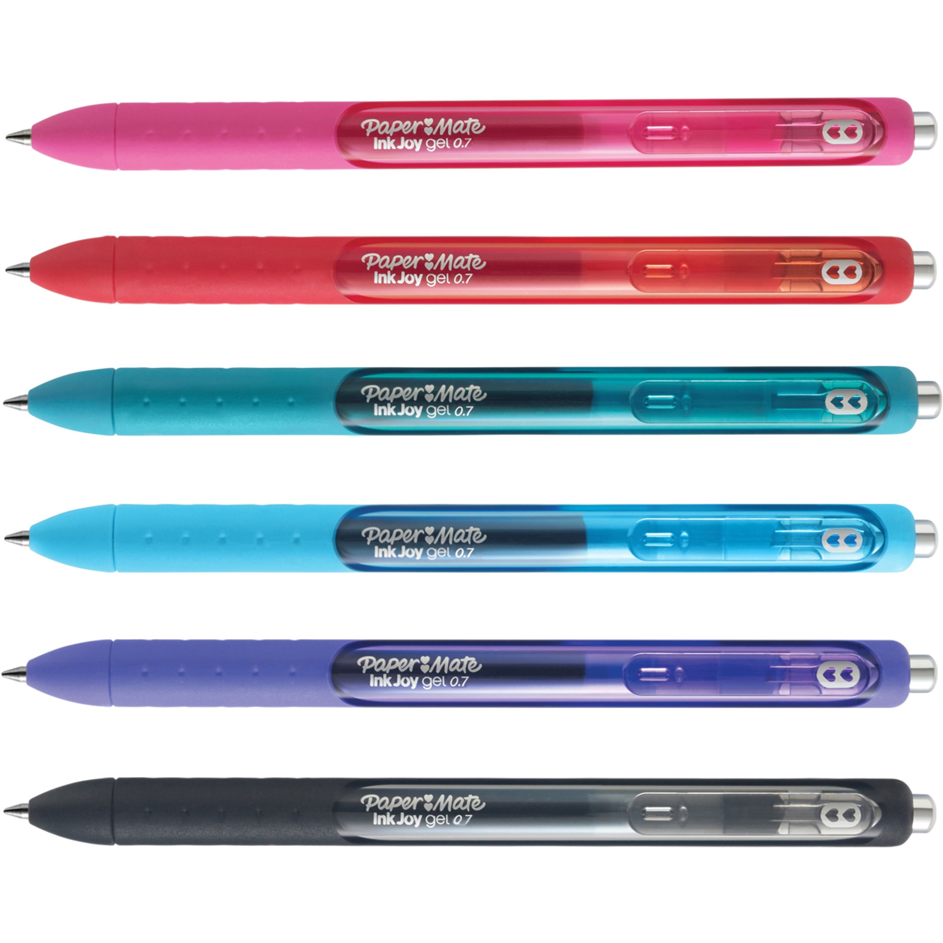 Paper Mate InkJoy Gel Pen - Medium Pen Point - 0.7 mm Pen Point Size -  Retractable - Pink, Red, Teal, Bright Blue, Purple, Black Gel-based Ink -  Pink, Red, Teal, Bright